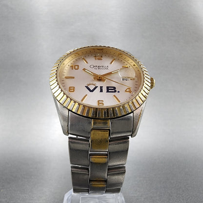 Caravelle Bulova Watch Men 36mm Silver Dial Two Tone Date Round 45B26 New Batt