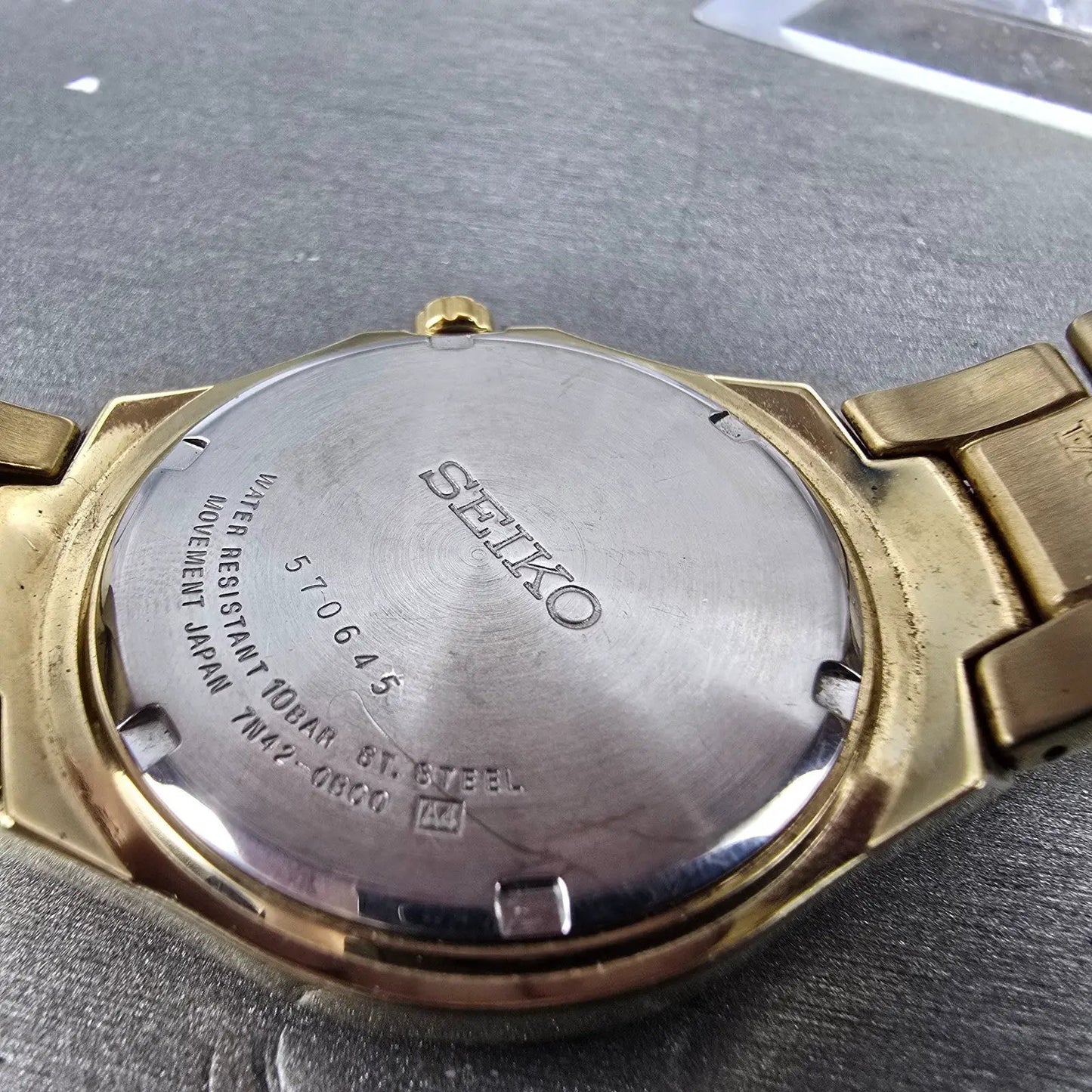Seiko Watch Men 38mm Brown Dial Gold Tone Date Round 7N42-0BC0 PARTS Vintage10