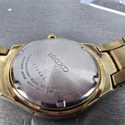 Seiko Watch Men 38mm Brown Dial Gold Tone Date Round 7N42-0BC0 PARTS Vintage10
