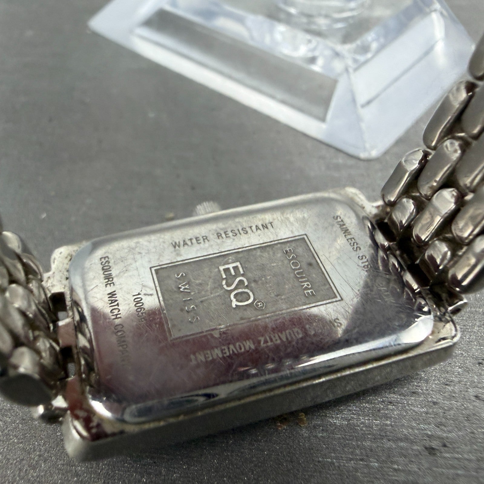 ESQ Tank Watch Women 18mm White Dial Silver Tone Rectangle 100654 New battery9