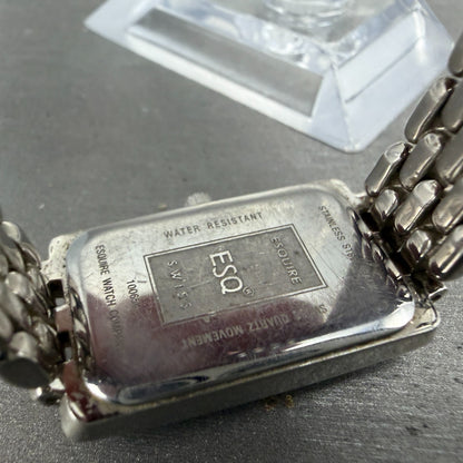 ESQ Tank Watch Women 18mm White Dial Silver Tone Rectangle 100654 New battery9