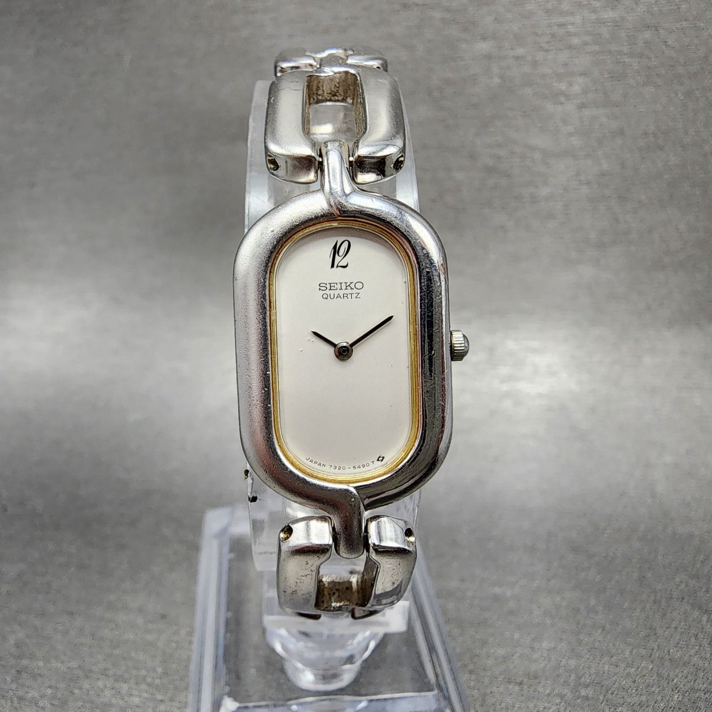 Seiko Tank Watch Women 17mm White Dial Silver Tone 73205330 New Battery0