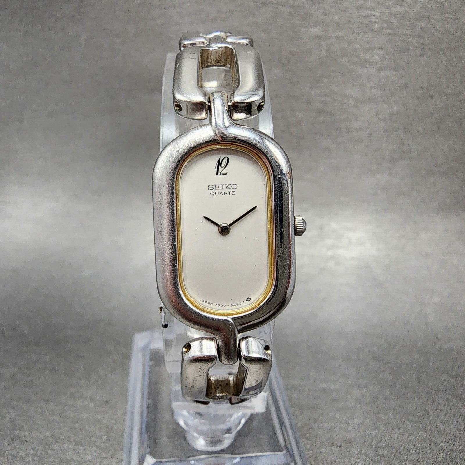 Seiko Tank Watch Women 17mm White Dial Silver Tone 73205330 New Battery0