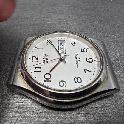 Casio MMW-80 Watch Men 34mm Silver Dial Silver Daydate Round VTG 394 PARTS4