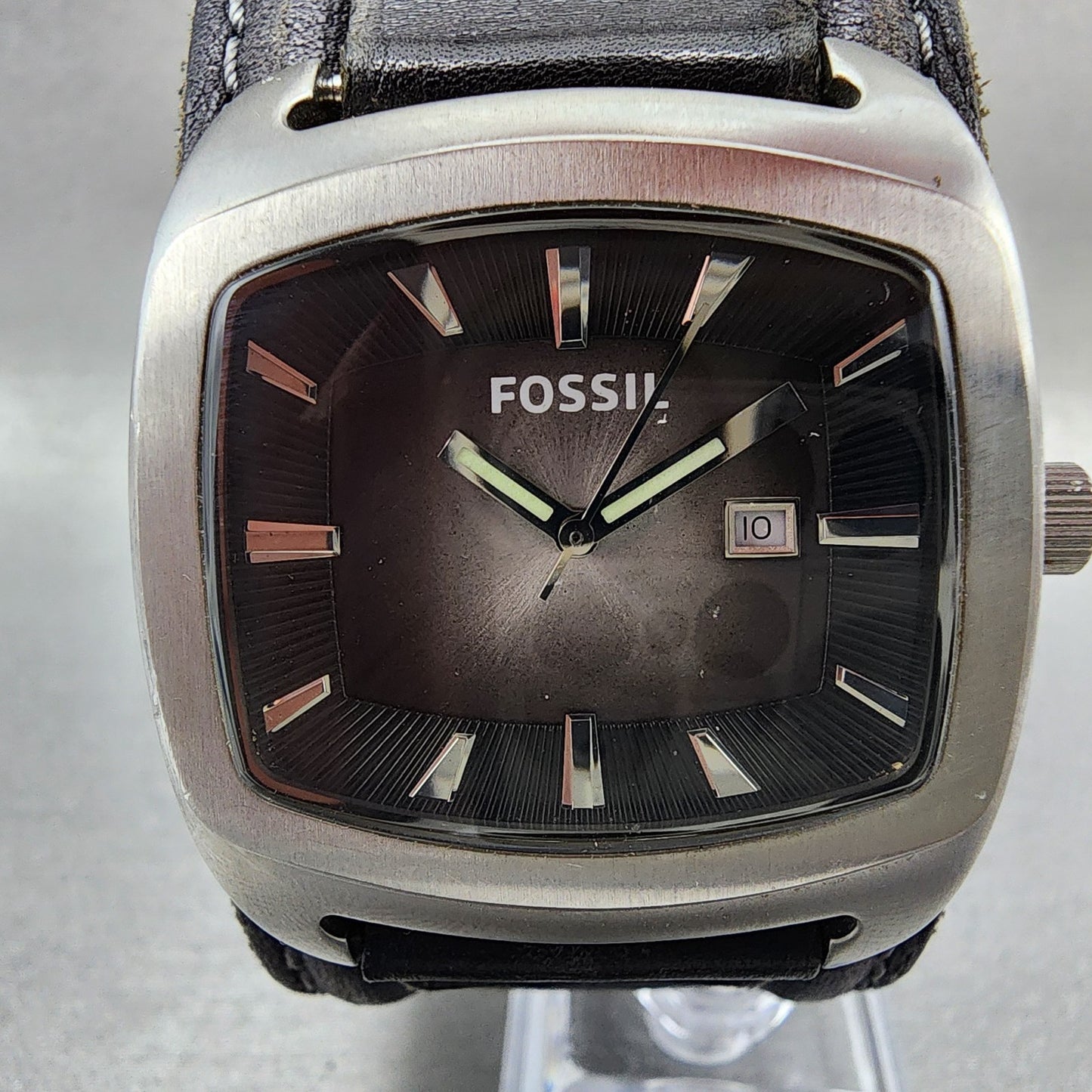 Fossil Watch Men 38mm Gray Dial Silver Tone Date Rectangle JR1054 New Battery1