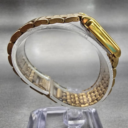 Seiko Watch Women 18mm Black Dial Gold Tone Rectangle V401-5650 New Battery VTG8