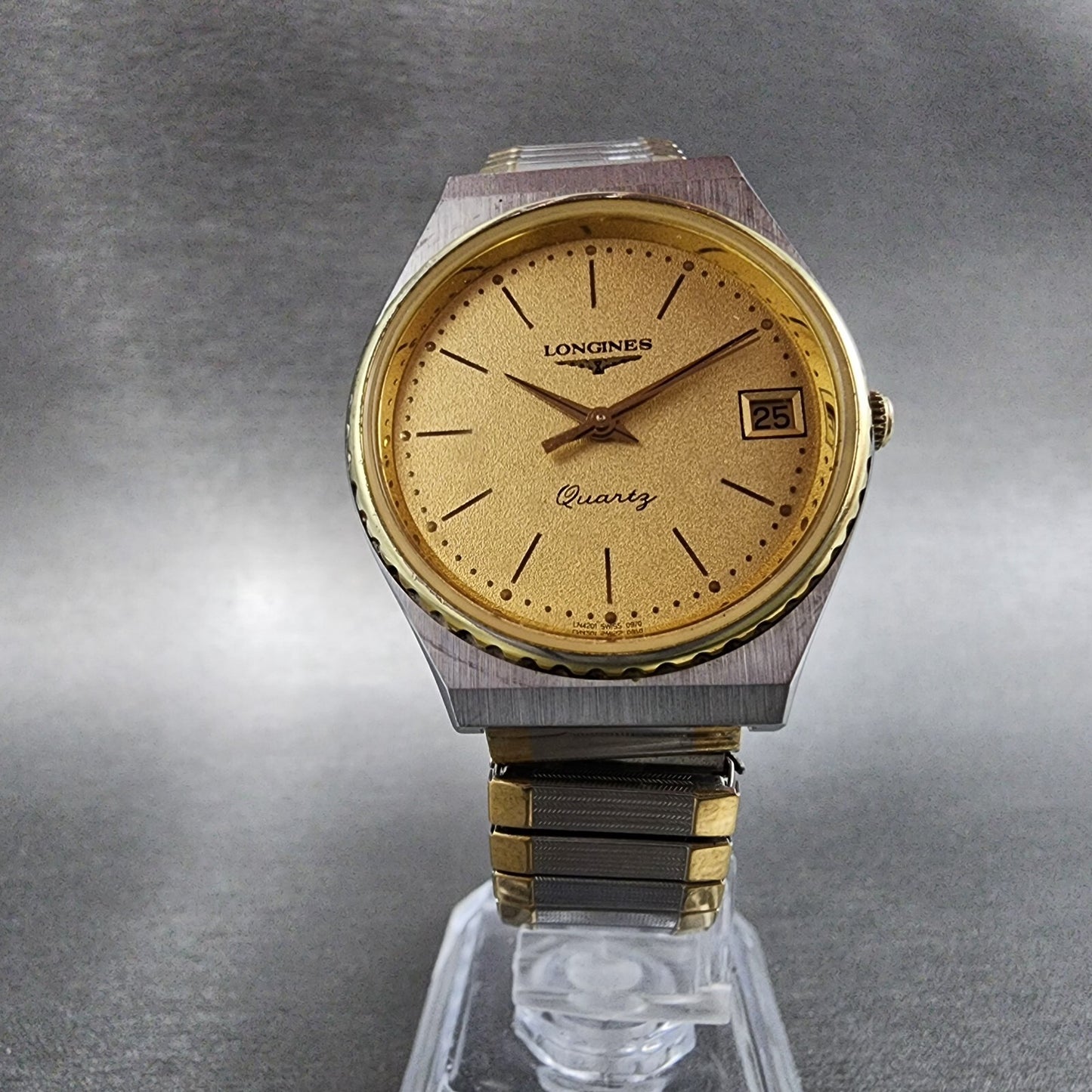 Longines Watch Men 33mm Gold Dial Two Tone Date Round PARTS6
