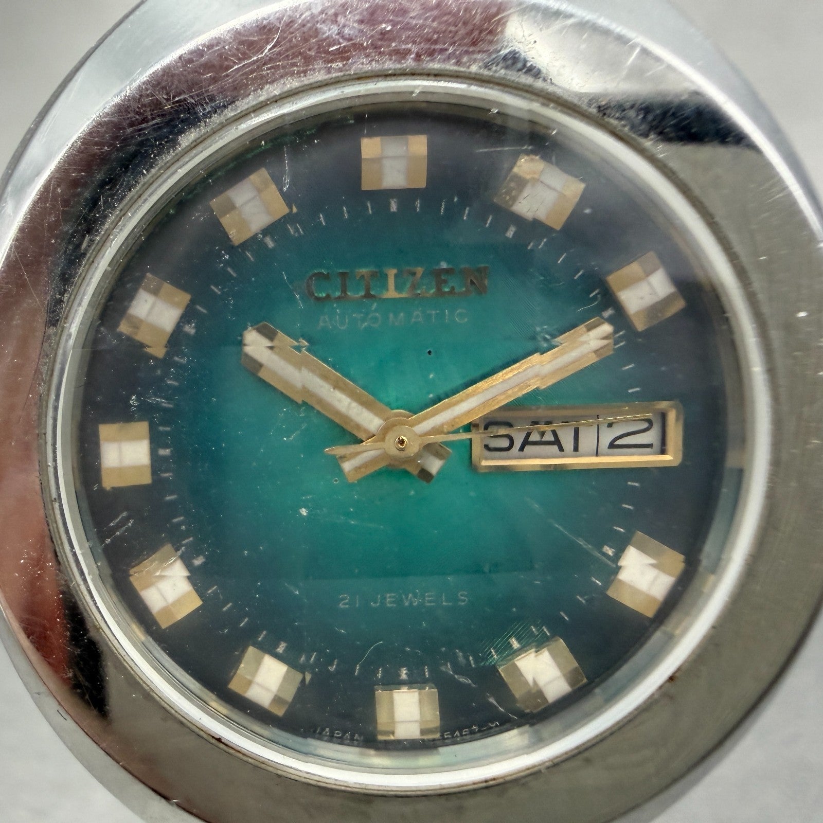 Citizen Automatic Watch Men 38mm Blue Green Dial Steel Daydate 4-651537 Runs1