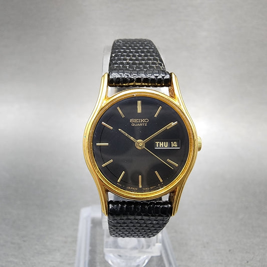 Seiko Watch Women 22mm Black Dial Gold Tone Daydate 7n836021 New Battery0