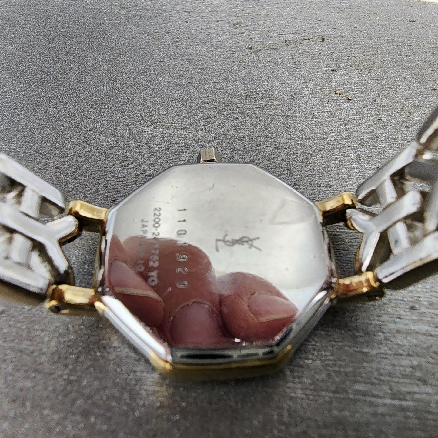 Yves Saint Laurent Watch Women 23mm Champagne Dial Tow Tone Octagon New Battery9