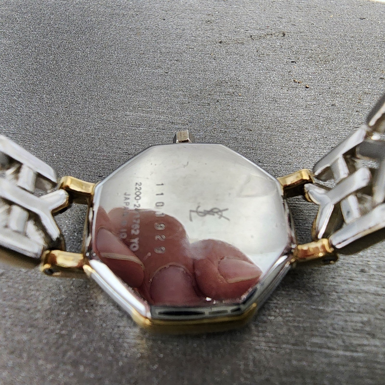 Yves Saint Laurent Watch Women 23mm Champagne Dial Tow Tone Octagon New Battery9
