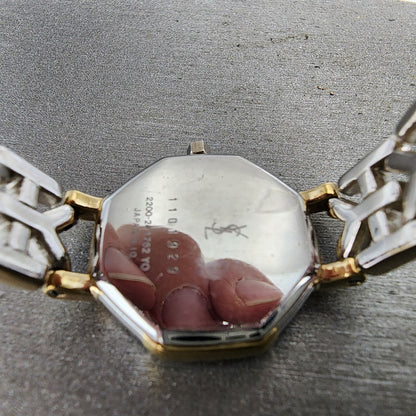 Yves Saint Laurent Watch Women 23mm Champagne Dial Tow Tone Octagon New Battery9