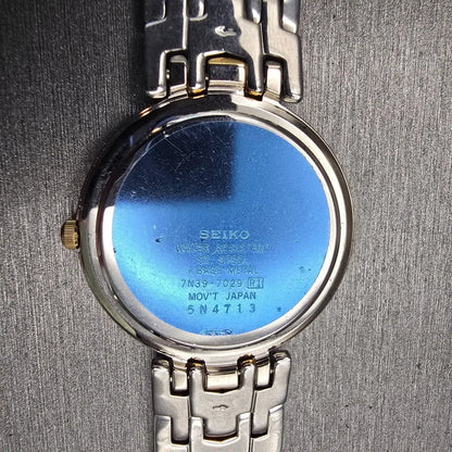 Seiko Watch Men 34mm White Dial Two Tone Date Round 7N39-7029 New Battery VTG10