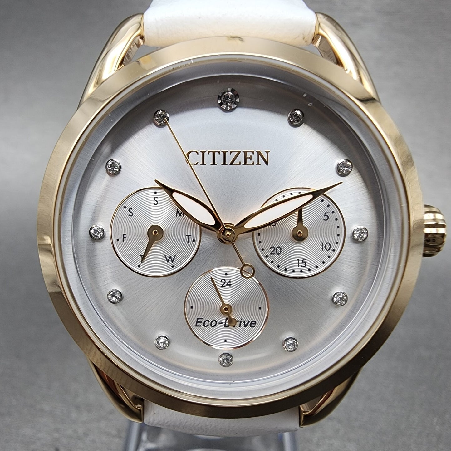 Citizen EcoDrive Watch Women 38mm Silver Dial Rose Gold Tone Daydate Round Runs3