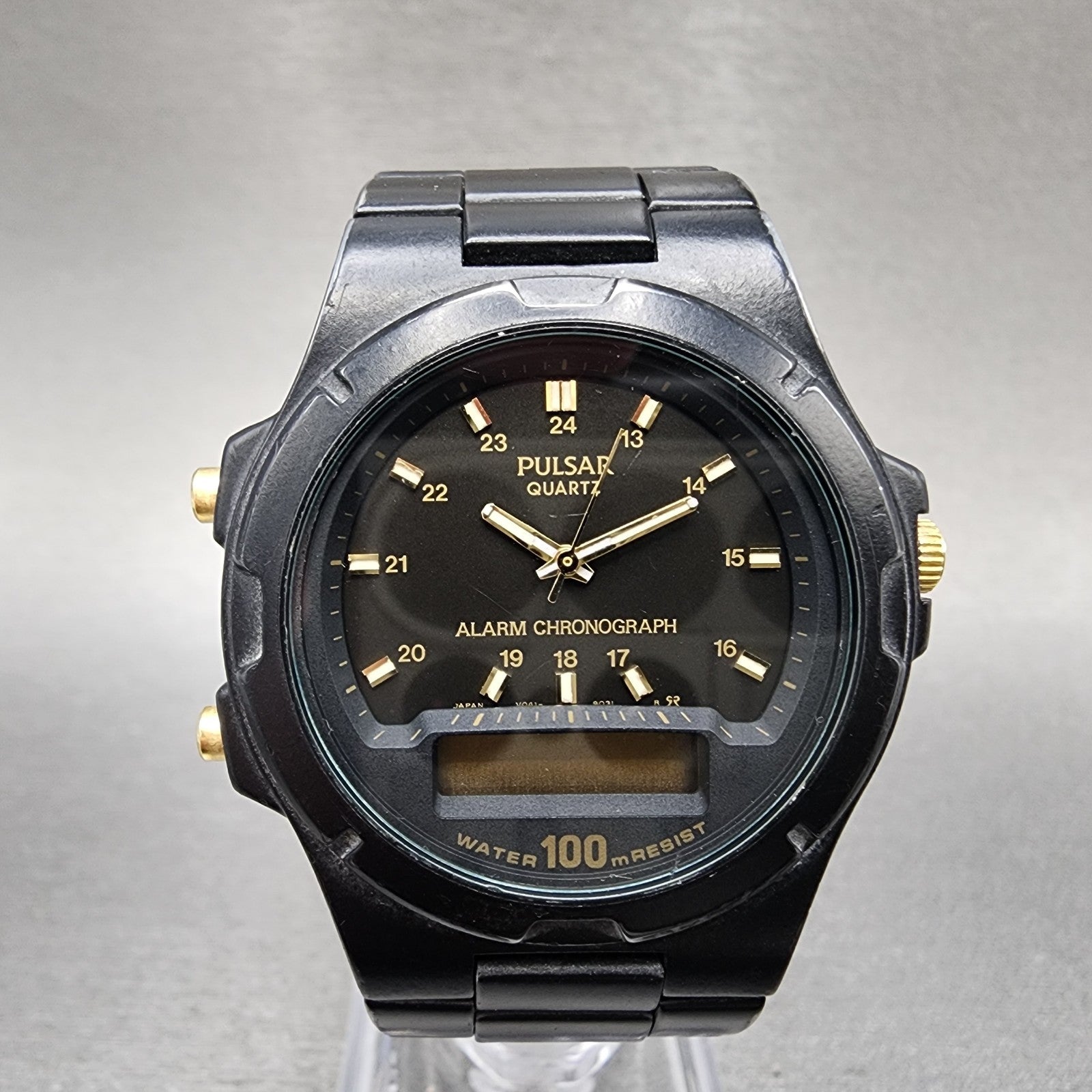 Pulsar Analog Digital Watch Men 37mm Black Dial Black Tone Round V0419040 PARTS0