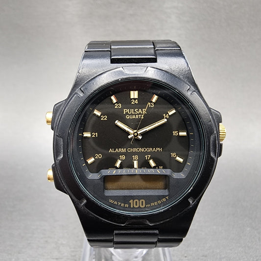 Pulsar Analog Digital Watch Men 37mm Black Dial Black Tone Round V0419040 PARTS0