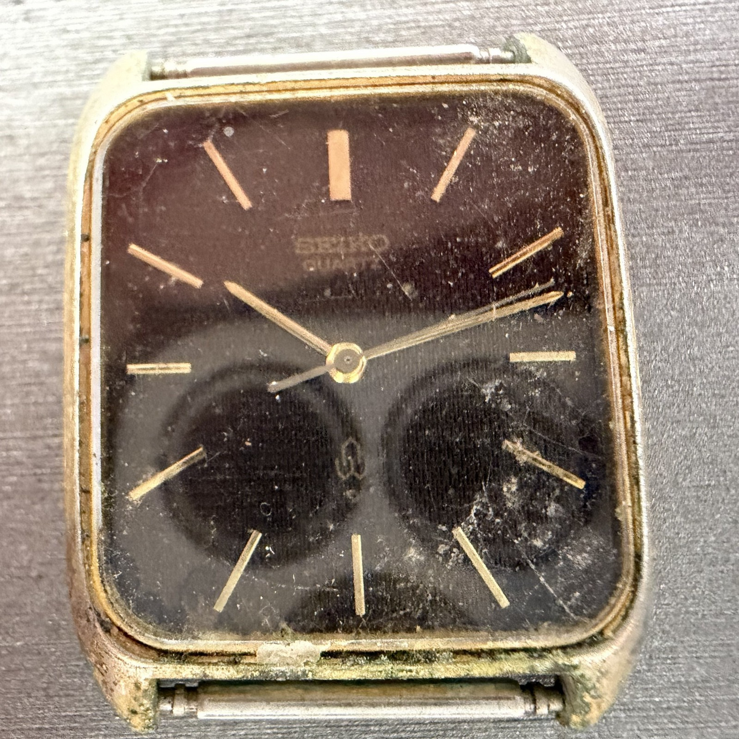 Seiko Tank Watch Men 27mm Brown Dial Gold Tone 7830-5001 New Battery READ!!!!!!!1