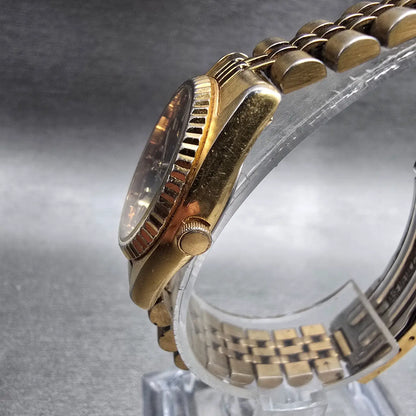 Seiko Watch Women 24mm Black Dial Gold Daydate Round 3Y03-0169 New Battery JP22