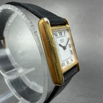 Seiko Tank Watch Women 18mm White Dial Gold Tone 1400-5039 New Battery VTG TH883
