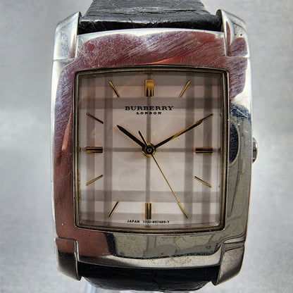 Burberry Tank Watch Men 27mm White Dial Silver Tone Rectangle New Battery1