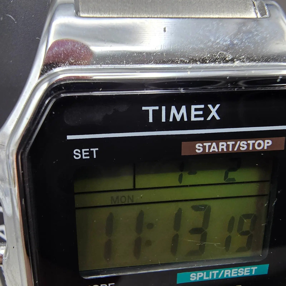 Timex Digital Watch Men 34mm Silver Alarm Chronograph Indiglo New Battery READ!!1