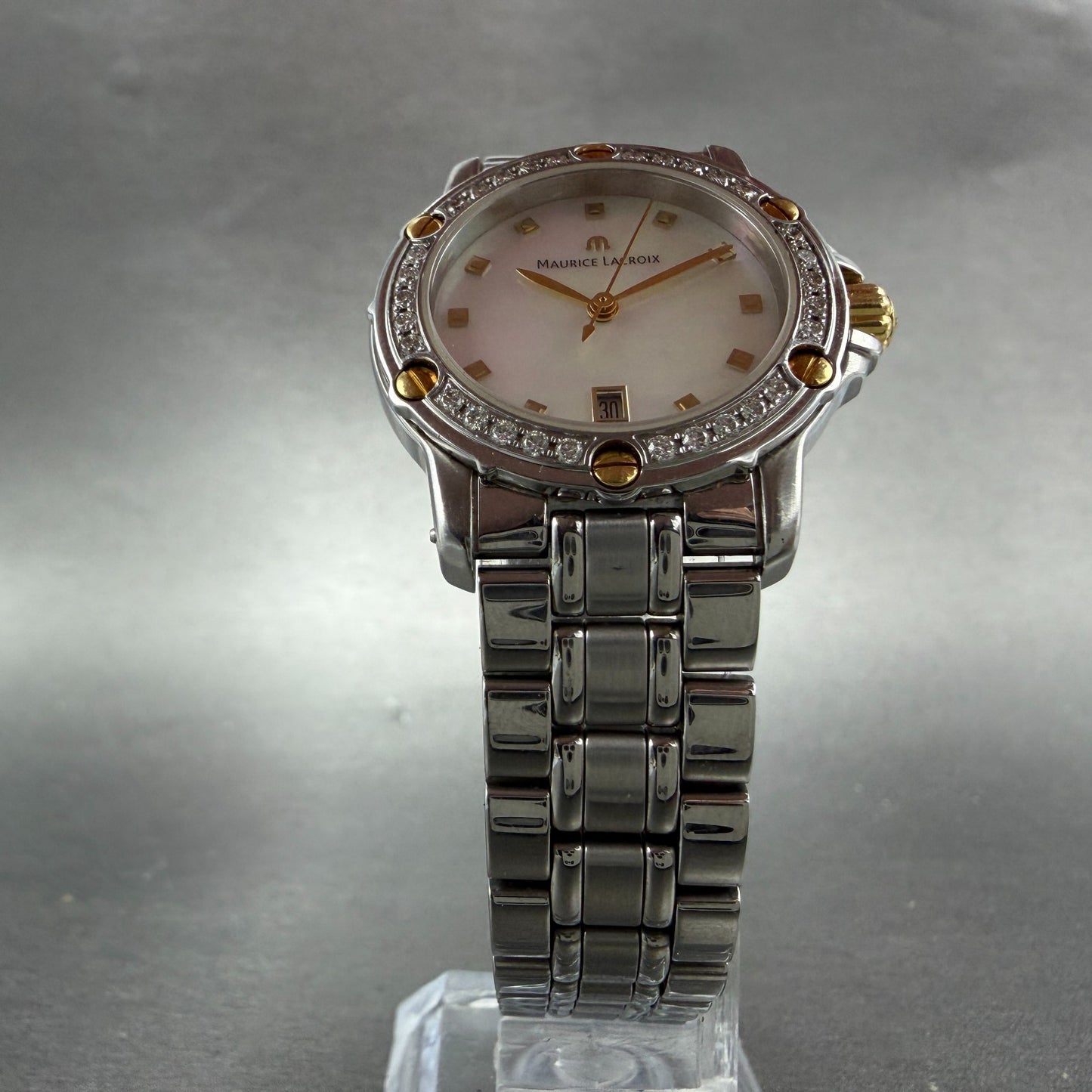 Maurice Lacroix Tiago Watch Women 30mm MOP Dial Two Tone Date Diamond New Batt5