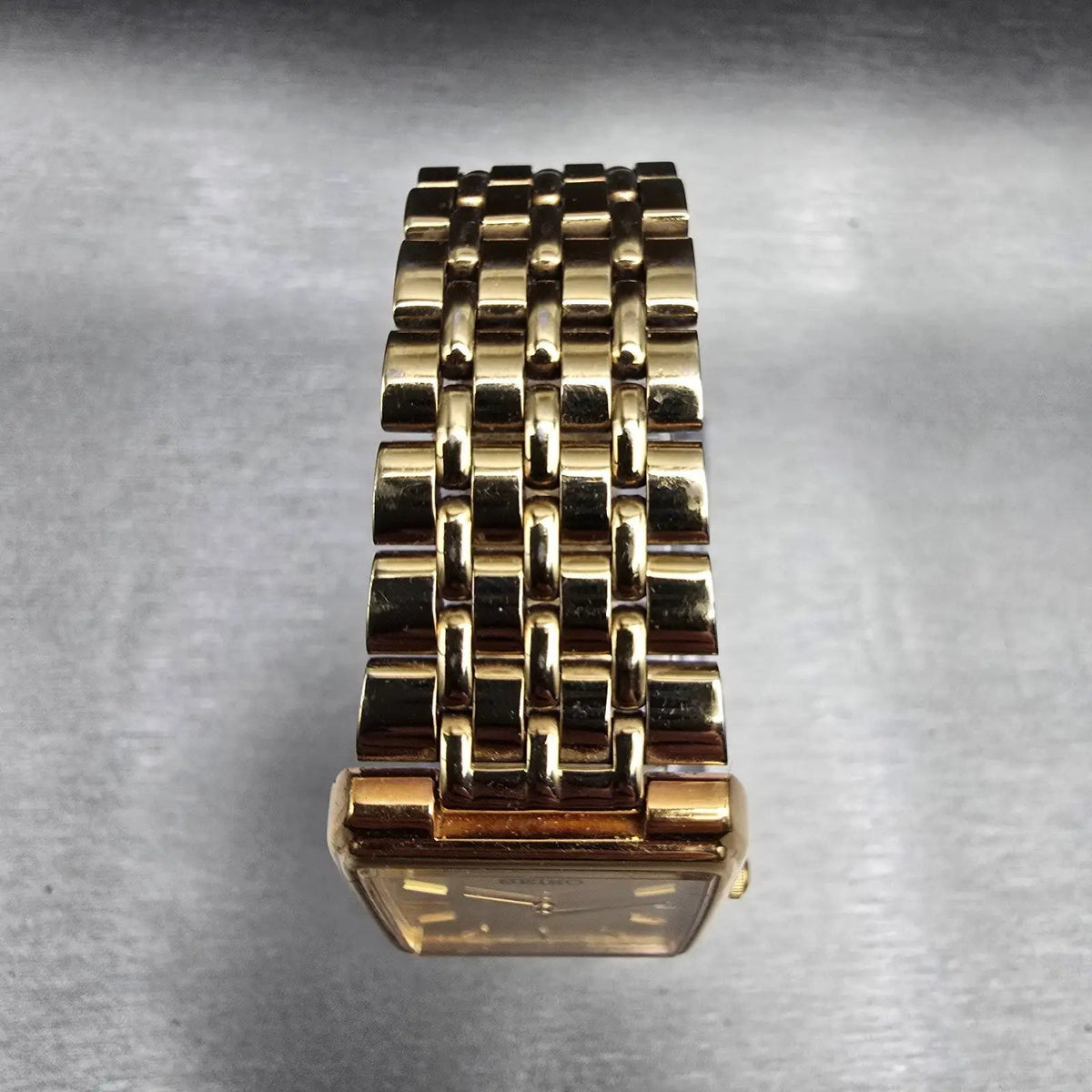 Seiko Tank Watch Men 27mm Champagne Dial Gold Date Rectangle 7N39-5A39 New Batt4