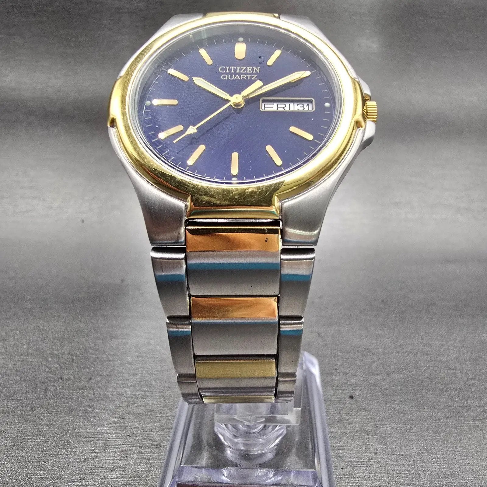 Citizen Watch Men 37mm Blue Dial Two Tone Daydate 2500-S071887 New Battery5