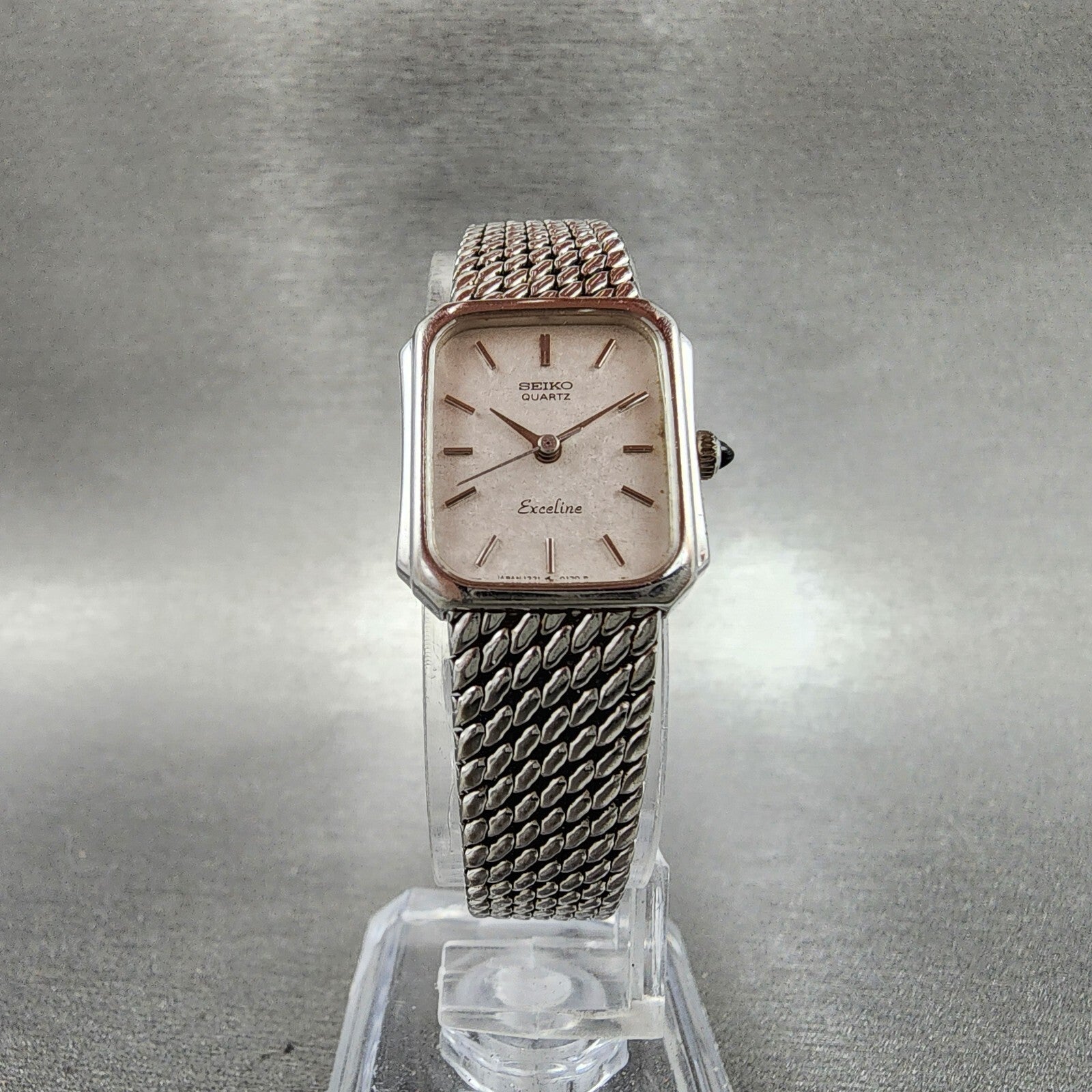 Seiko Exceline Tank Watch Women 18mm Silver Dial Silver Tone Rectangle New Batt5