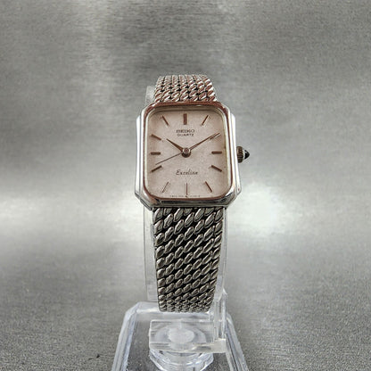 Seiko Exceline Tank Watch Women 18mm Silver Dial Silver Tone Rectangle New Batt5