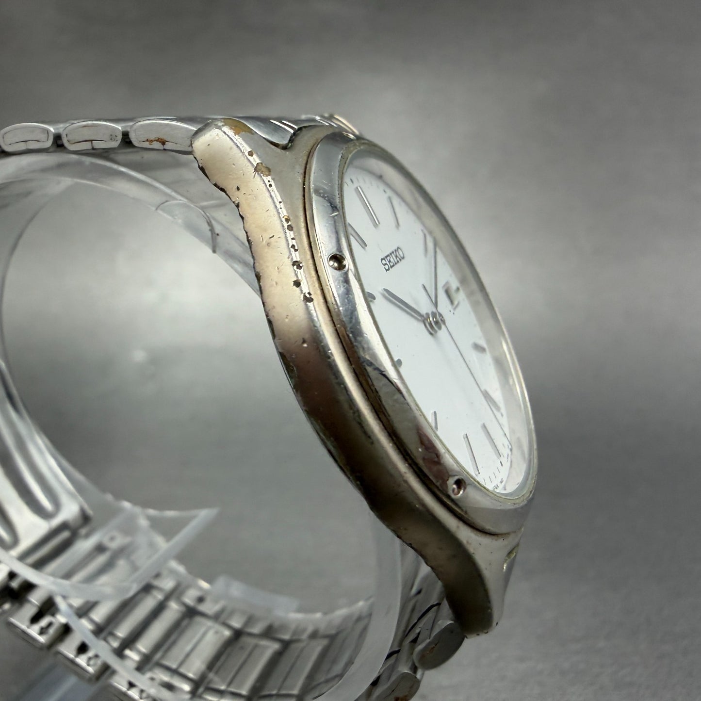 Seiko Watch Men 35mm White Dial Silver Tone Date Round 7N32-0150 New Battery3