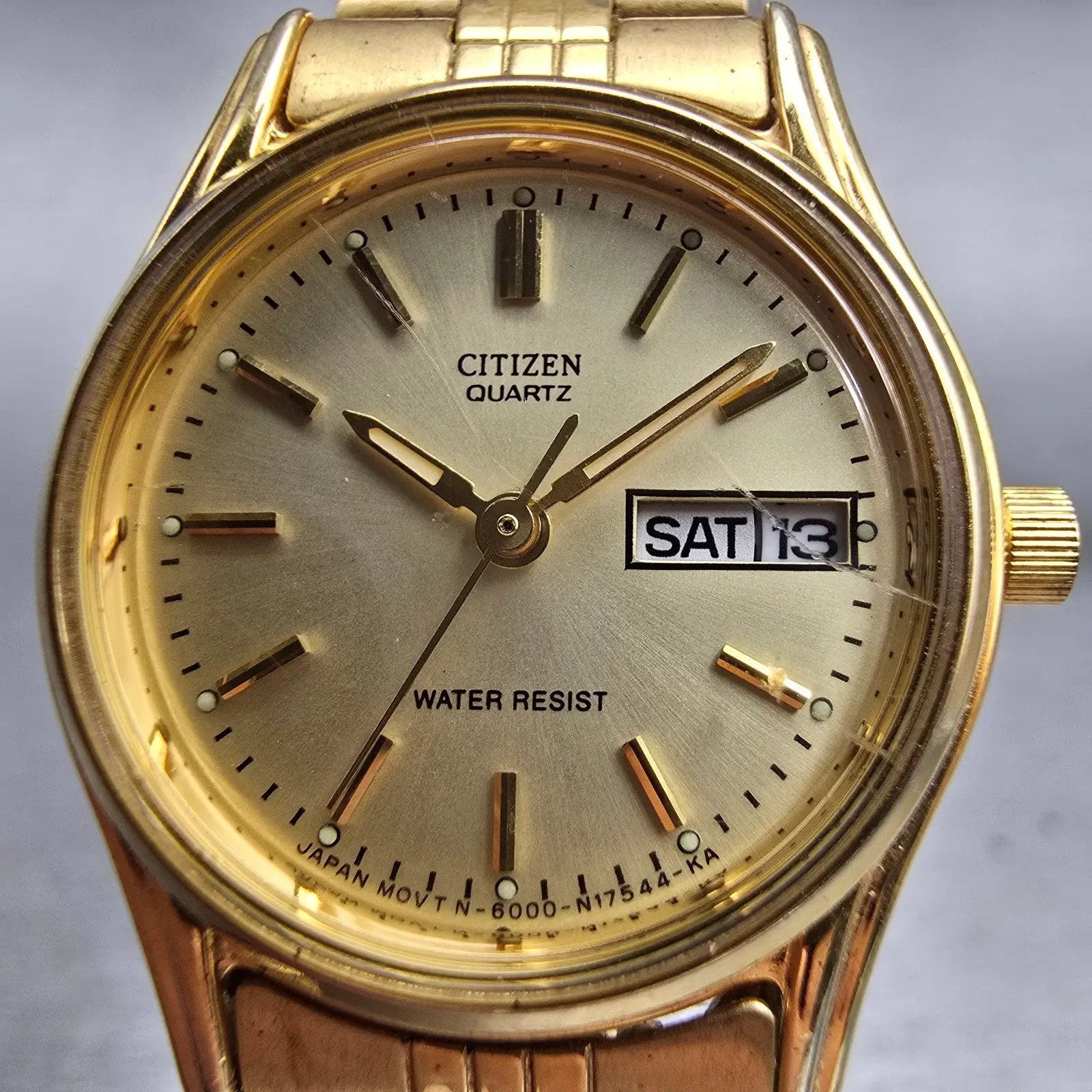 Citizen Watch Women 23mm Champagne Dial Gold Tone Daydate 6000-S38231 New Batt1