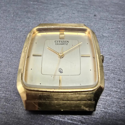 Citizen CQ Tank Watch Men 27mm Champagne Dial Gold Octagon 4031-893514 PARTS3