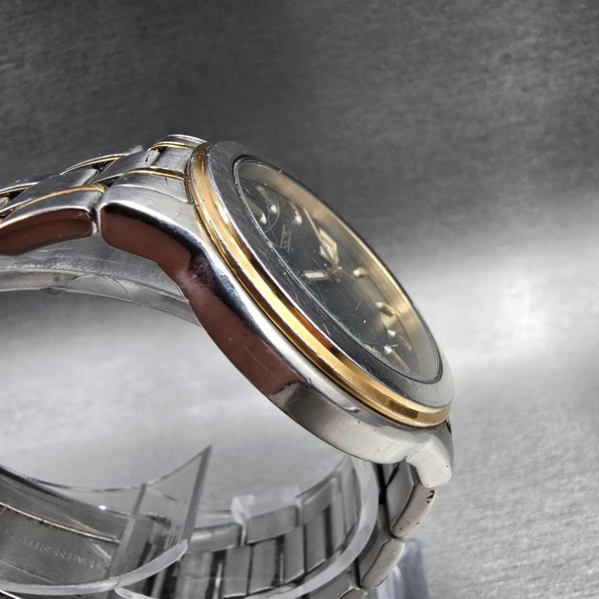 Seiko Watch Men 38mm Black Dial Two Tone Daydate Round 7N43-8309 New Battery3