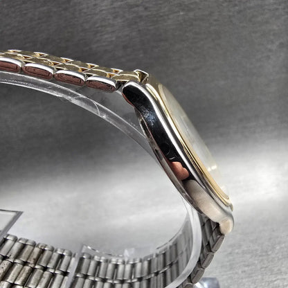 Seiko SX Watch Men 34mm White Dial Two Tone Round V701-6J60 New Battery VintageL3