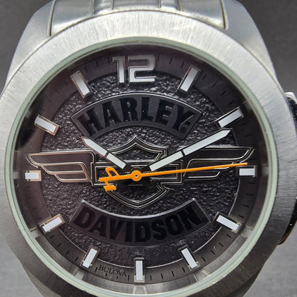 Bulova Harley Davidson Watch Men 42mm Gray Dial Silver Tone 76A157 New Battery1