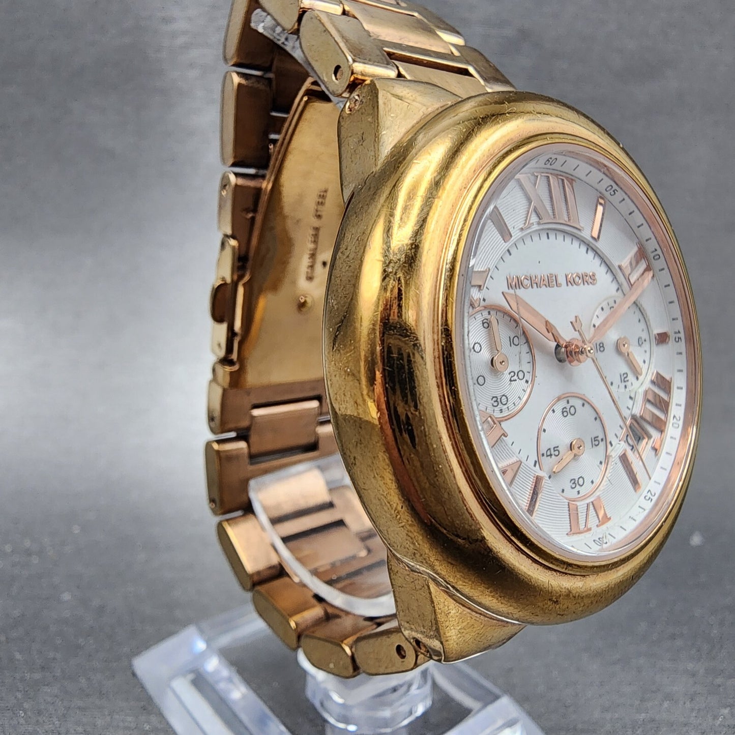 Michael Kors Camille Chronograph Watch Women 43mm White Dial Rose Gold New Batt2