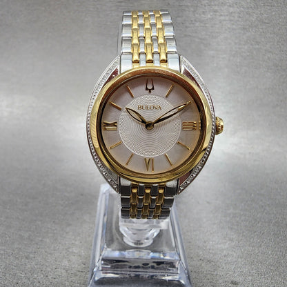 Bulova Diamond Watch Women 30mm Silver Dial Two Tone Diamond Bezel Round 98R2960