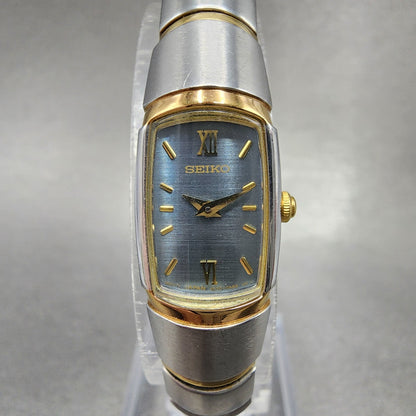 Seiko Watch Women 14mm Blue Dial Two Tone Rectangle 2E200AB0 New Battery0