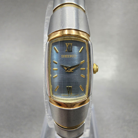 Seiko Watch Women 14mm Blue Dial Two Tone Rectangle 2E200AB0 New Battery0