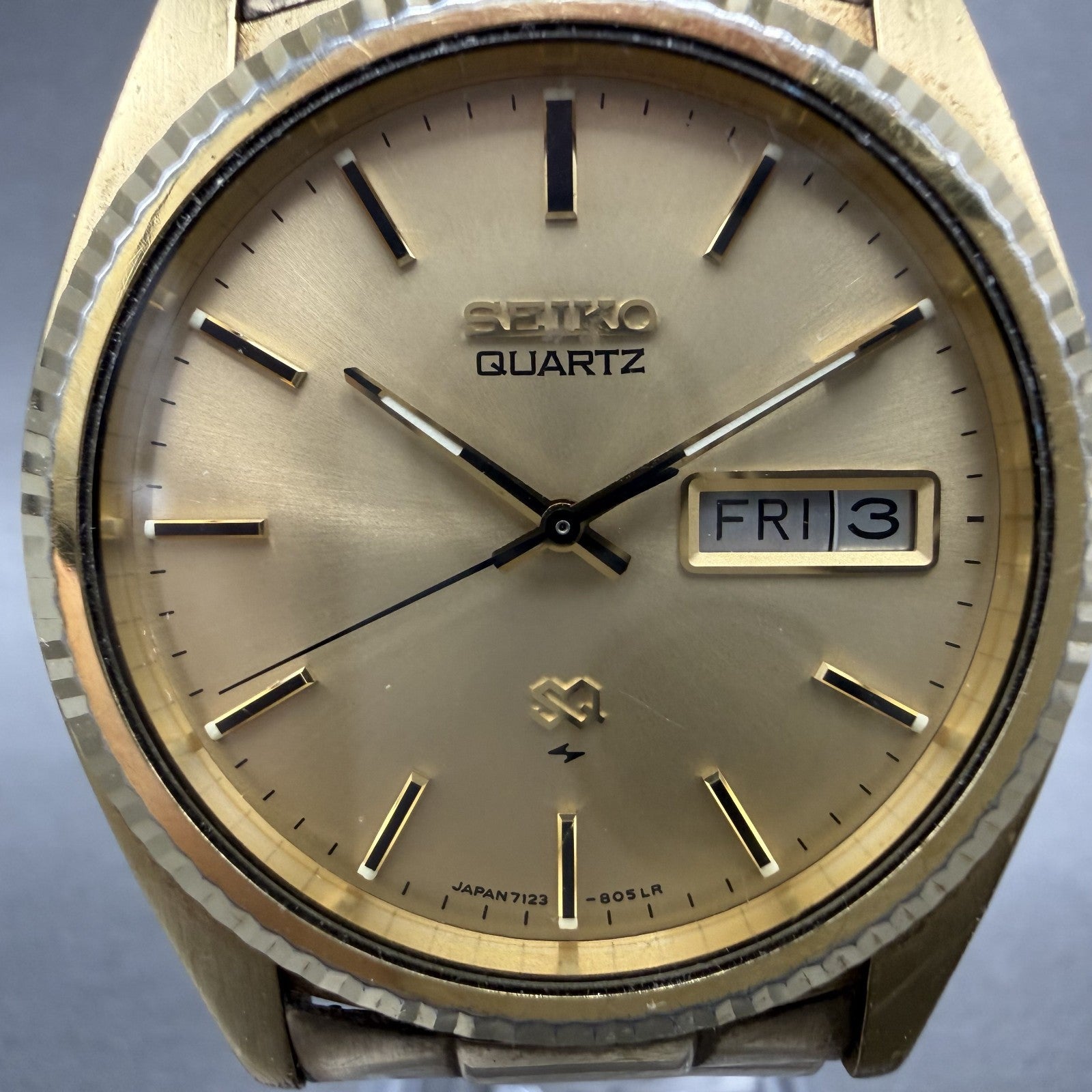 Seiko SQ President Watch Men 36mm Gold Dial Gold Tone Daydate 71238050 New Batt1
