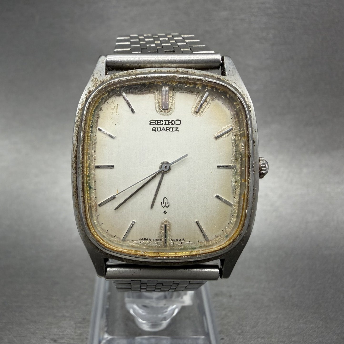 Seiko Watch Men 30mm Silver Dial Silver Tone Rectangle 78305210 PARTS0