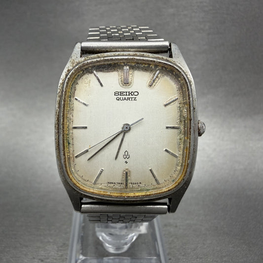 Seiko Watch Men 30mm Silver Dial Silver Tone Rectangle 78305210 PARTS0