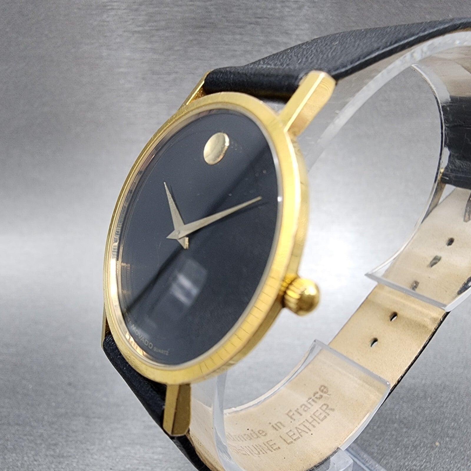 Movado Museum Watch Men 31mm Black Dial Gold Tone Leather Band 87 41 882 PARTS3