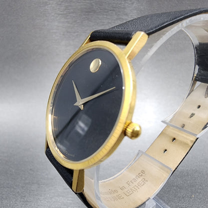 Movado Museum Watch Men 31mm Black Dial Gold Tone Leather Band 87 41 882 PARTS3