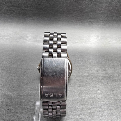 Seiko Alba Watch Men 33mm Silver Dial Silver Daydate Round V733-7A70 New Batt JP7