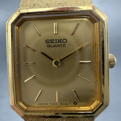 Seiko Tank Watch Women 17mm Champagne Dial Gold Tone 7320-5189 New Battery VTG1