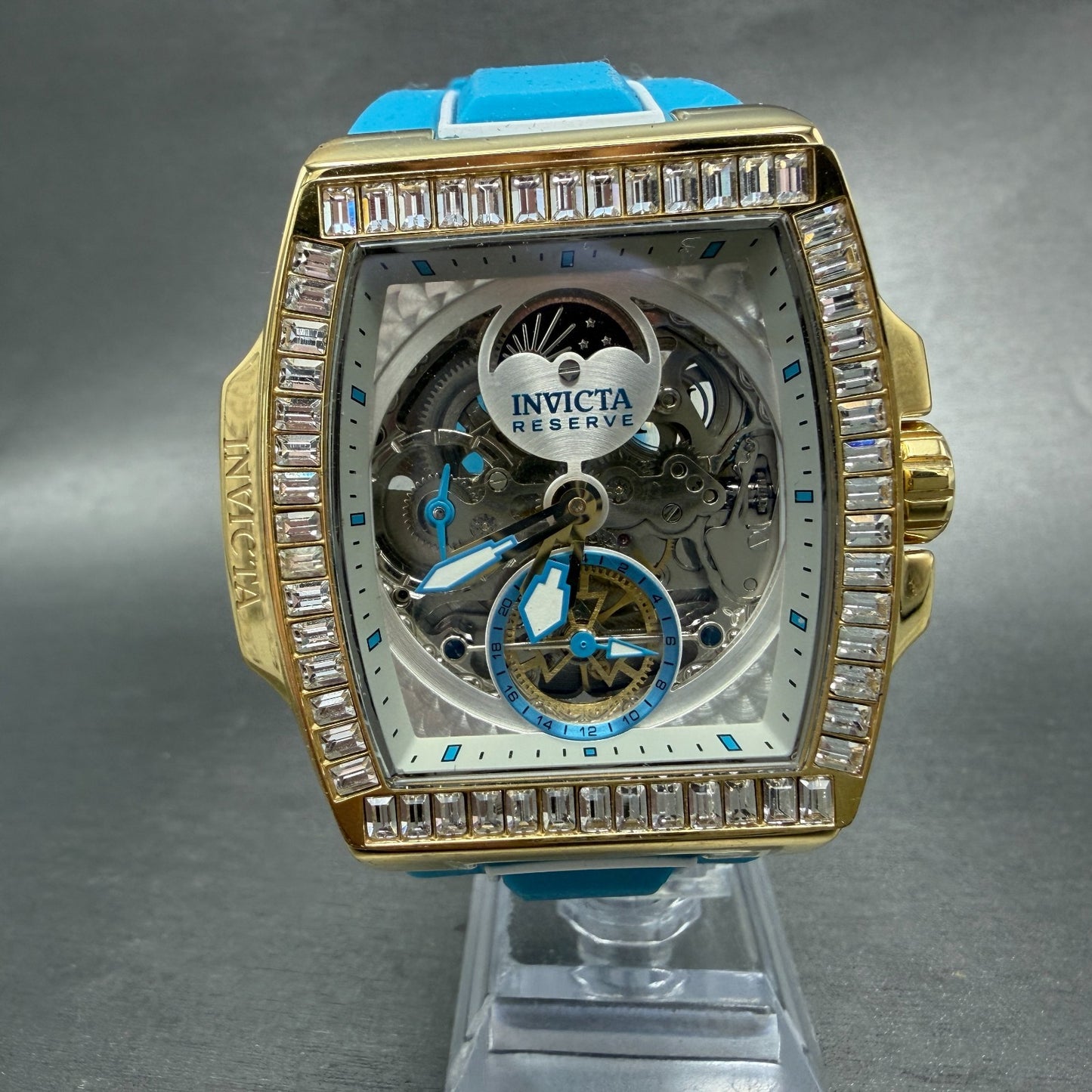 Invicta S1 Rally Diablo Moonphase Watch Men 52mm Skeleton Gold Tone 43423 PARTS0