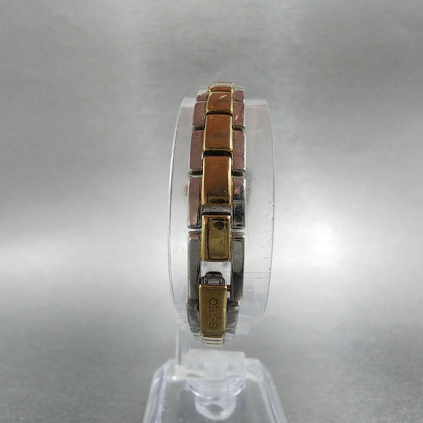 Seiko Watch Women 18mm Black Dial Two Tone Rectangle 1N000HG0 New Battery7