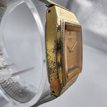 VTG Seiko Watch Women 20mm Gold Dial Gold Tone 8Y21-5000 Tonneau New Battery